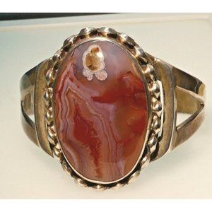 Fabulous Vintage Native American Cuff Bracelet Sterling Silver & Agate